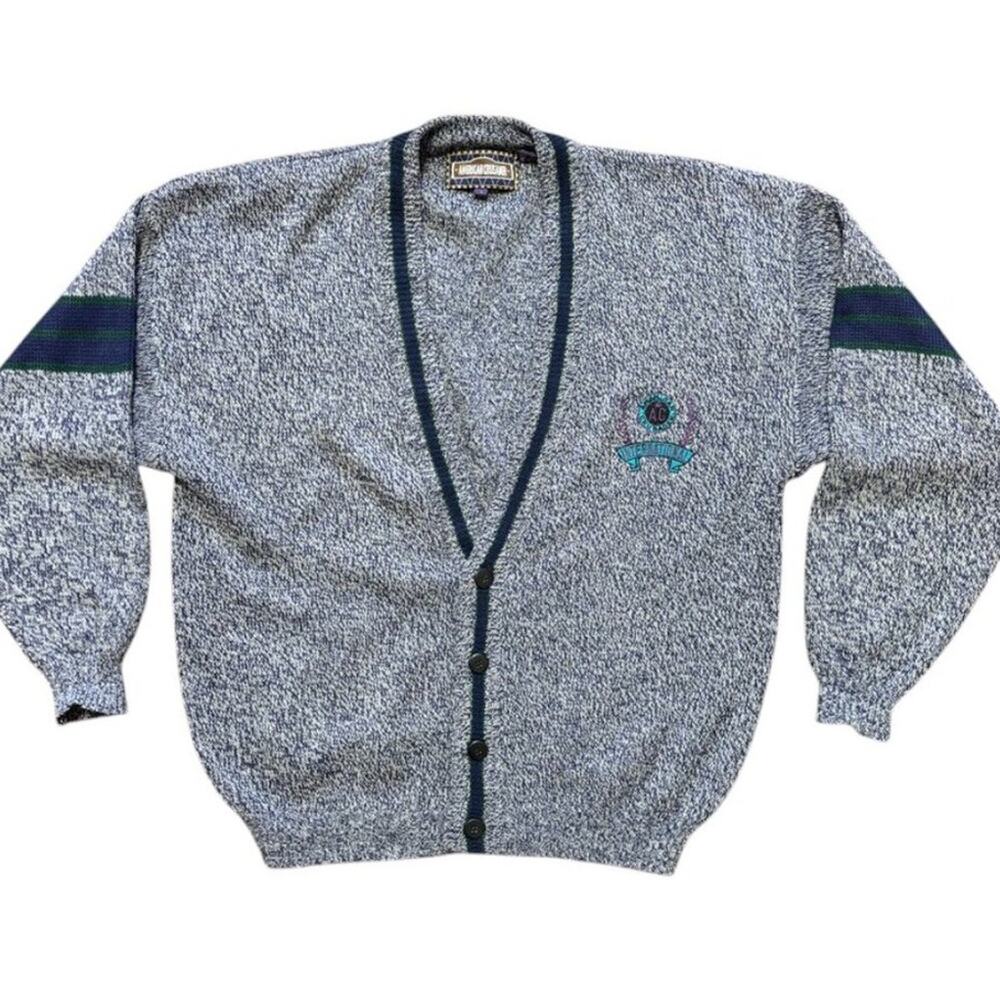 VTG 80s AMERICAN CRUSADER Oversized Varsity Cardigan Grandpa Sweater MEN'S L